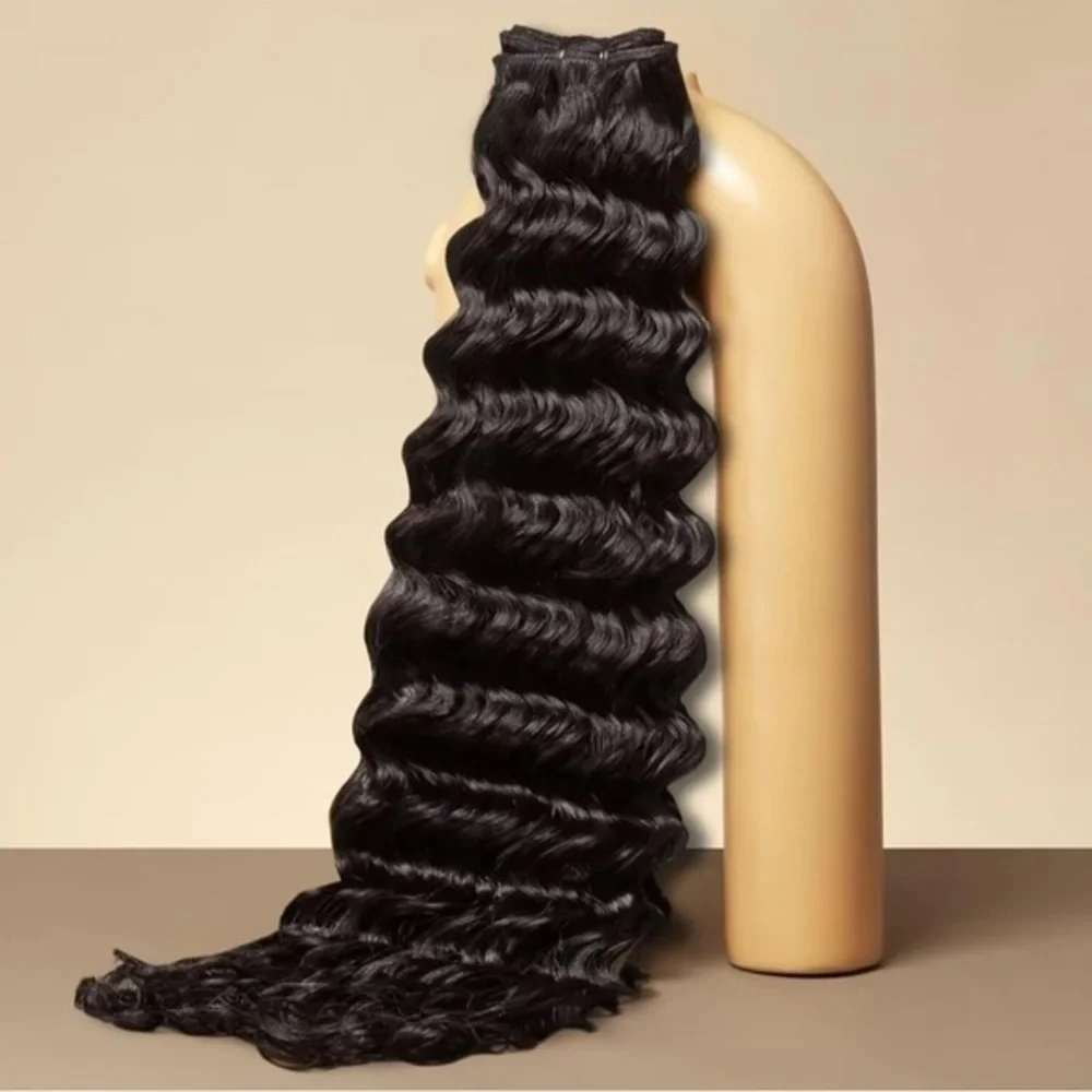 20”‎ Natural Black Deep Wave Sew In Weft 100% Human Hair 100g #QD1